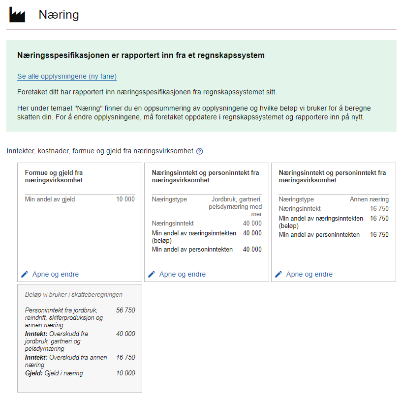 Skattemelding Enkeltpersonforetak (næringsspesifikasjon) – Agroøkonomi