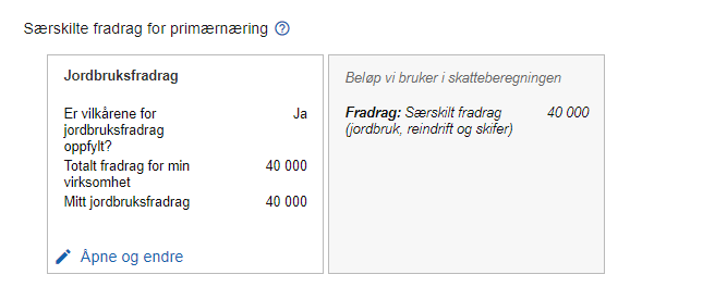 Skattemelding Enkeltpersonforetak (næringsspesifikasjon) – Agroøkonomi